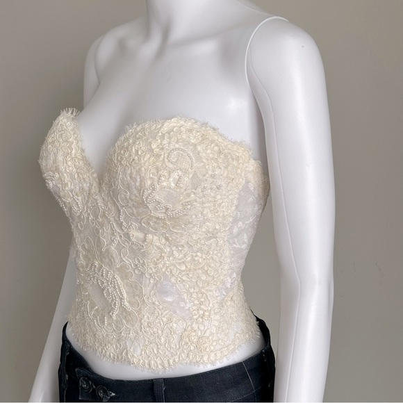 Neiman Marcus Vintage Lace Pearl Sequin Corset Bustier - Picture 5 of 11